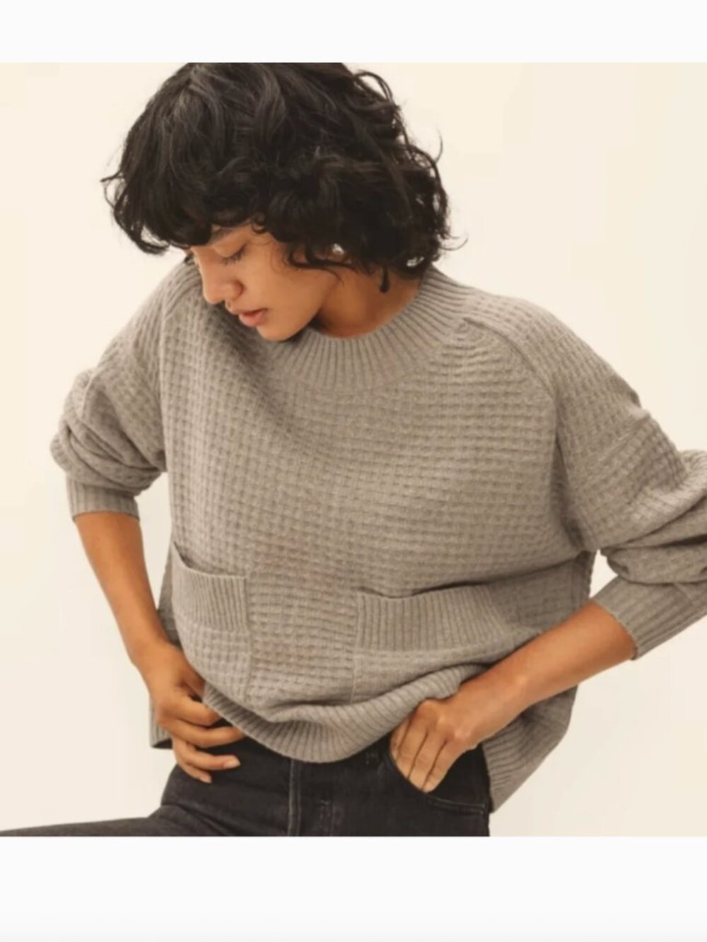 Everlane The Belgian-Waffle Pocket Pullover in Sand